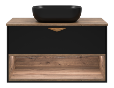 Тумба под раковину Brevita Bergen 90 с подсветкой подвесная (черная)