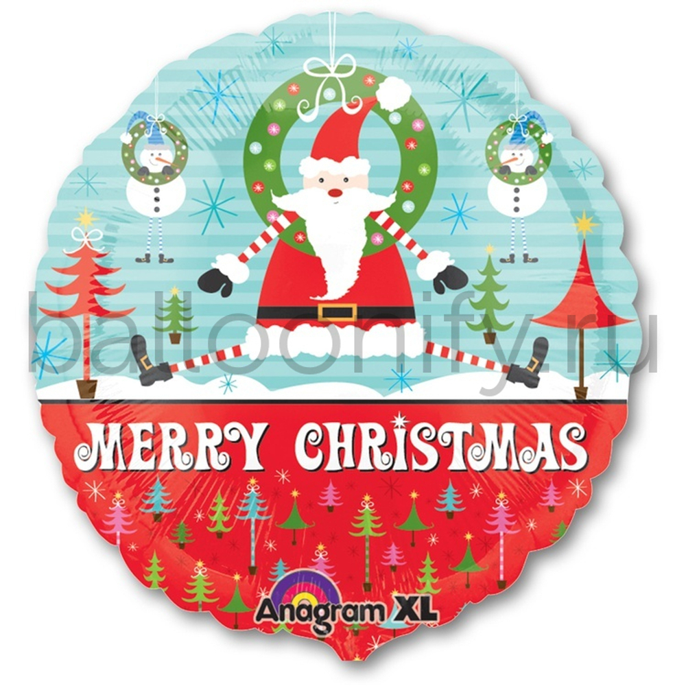 Фольгированная фигура, круг, Санта игривый S40,18"/46СМ