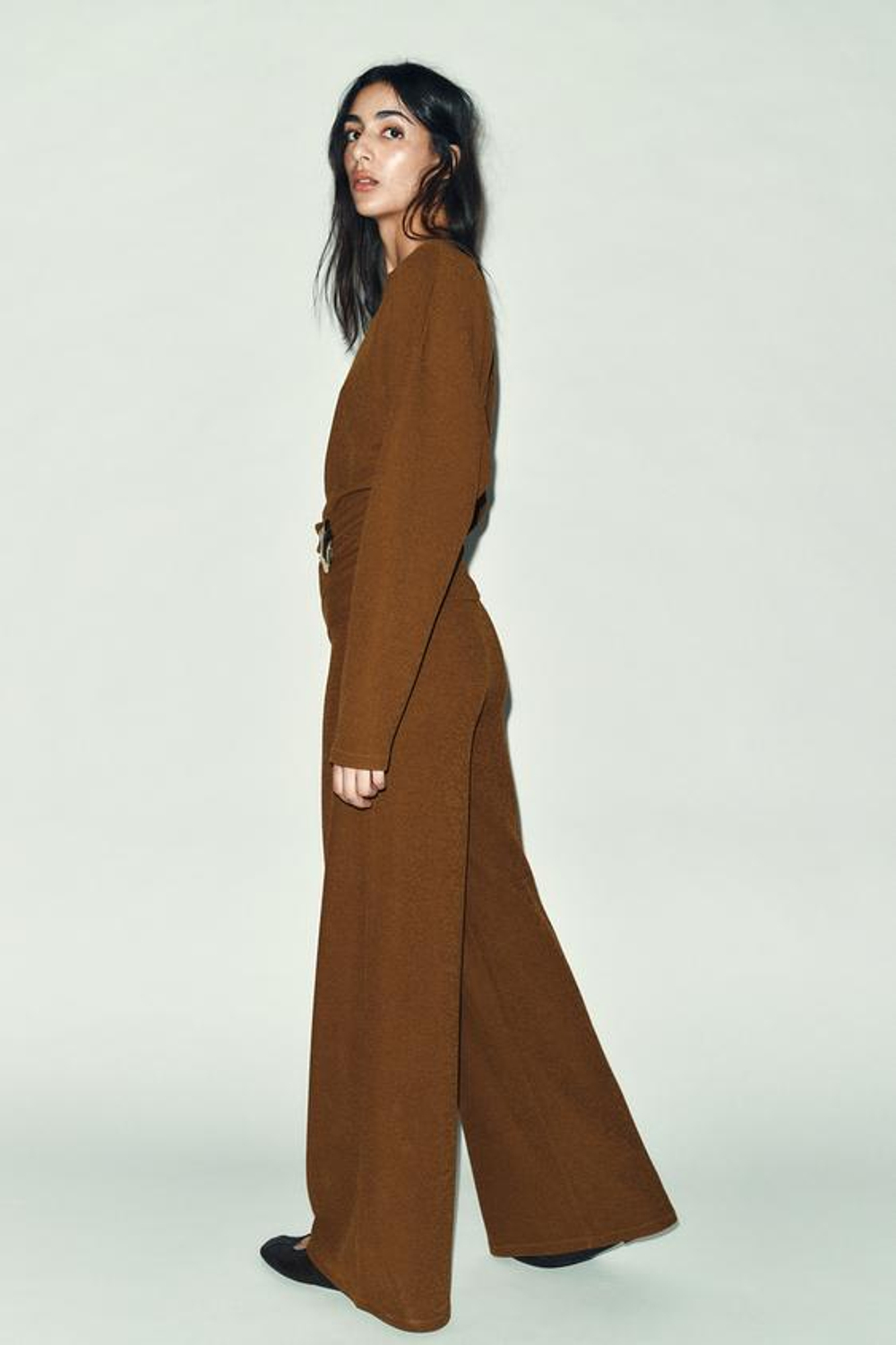 ZARA ШИРОКИЕ ФАКТУРНЫЕ БРЮКИ, ГОРЧИЧНЫЙ