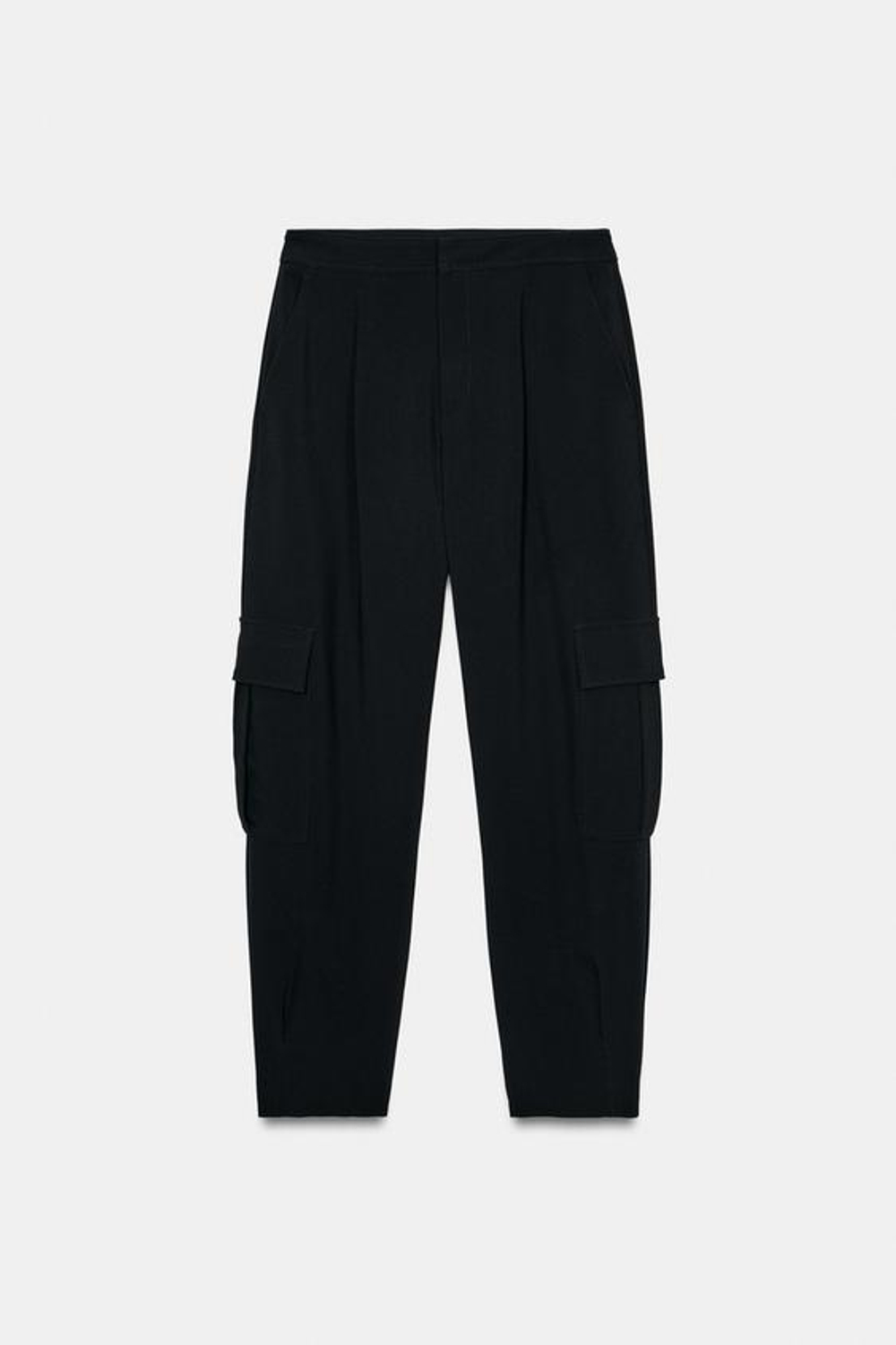 ZARA БРЮКИ CARROT FIT КАРГО, ЧЕРНЫЙ