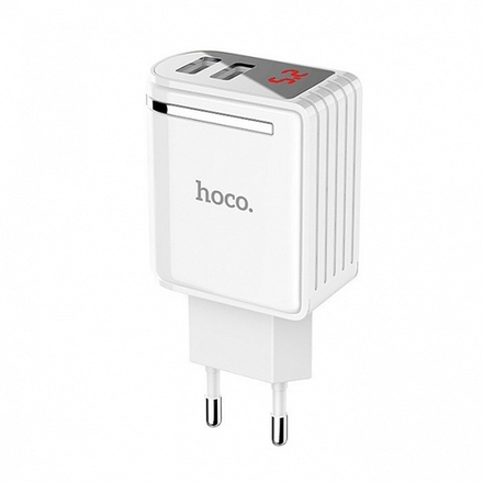 Сетевое зарядное устройство 2-USB 2.4А Hoco C39A LED-дисплей белое