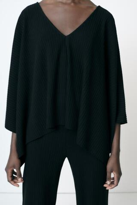 ZARA НАКИДКА АСИММЕТРИЧНОГО КРОЯ В РУБЧИК, ЧЕРНЫЙ
