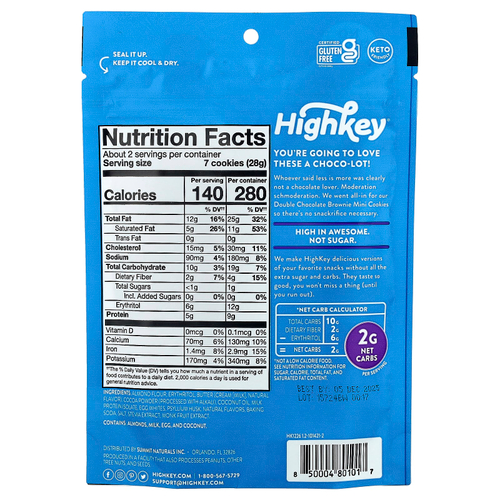 HighKey, Mini Cookies, двойной шоколадный брауни, 56,6 г (2 унции)