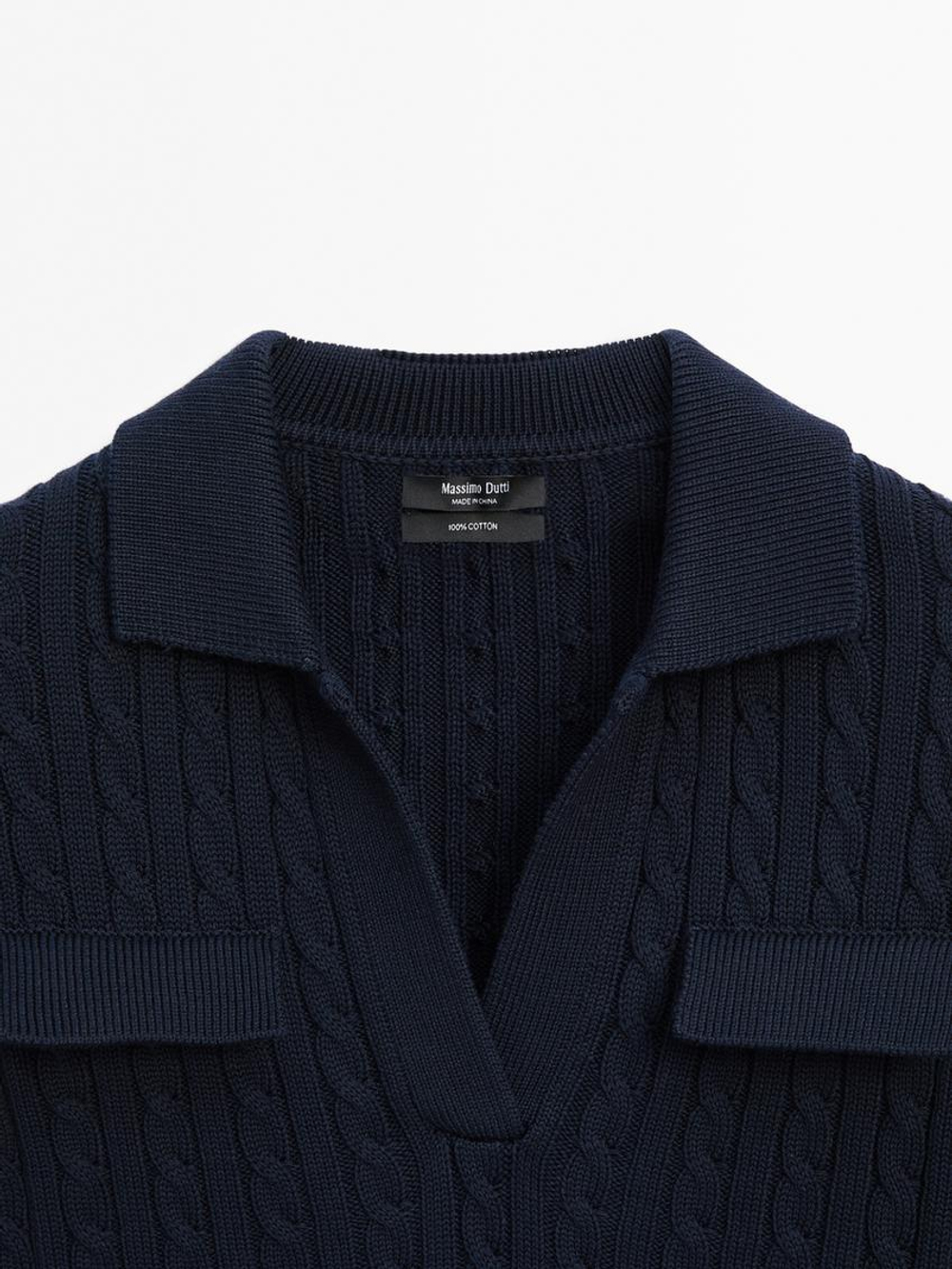 Massimo Dutti Свитер с воротником поло, темно-синий