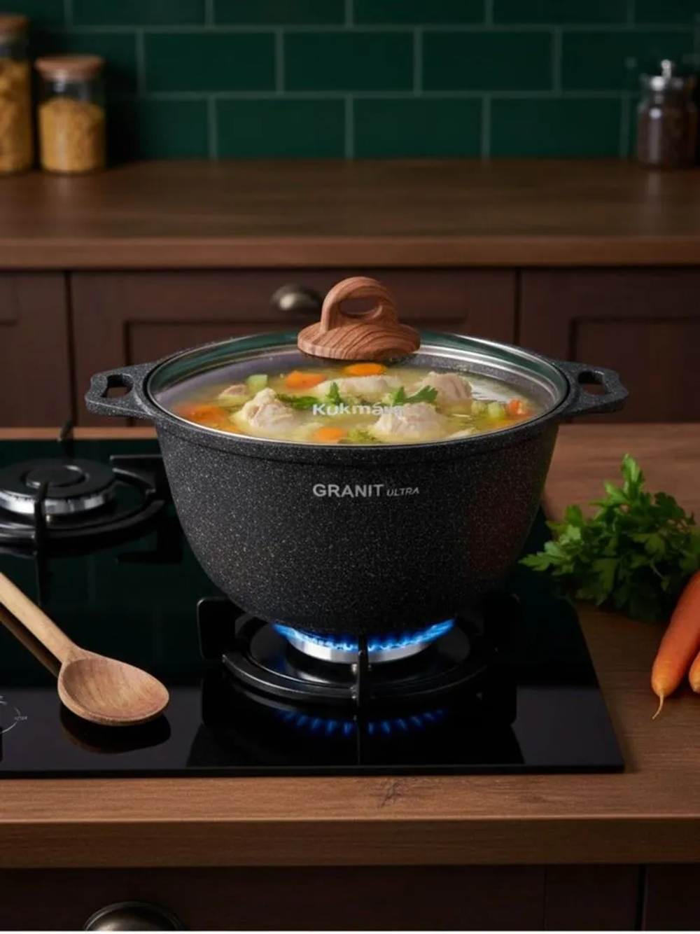 Кастрюля KUKMARA АП Granit ultra (Original) 4л со стеклянной крышкой. арт. кго42а