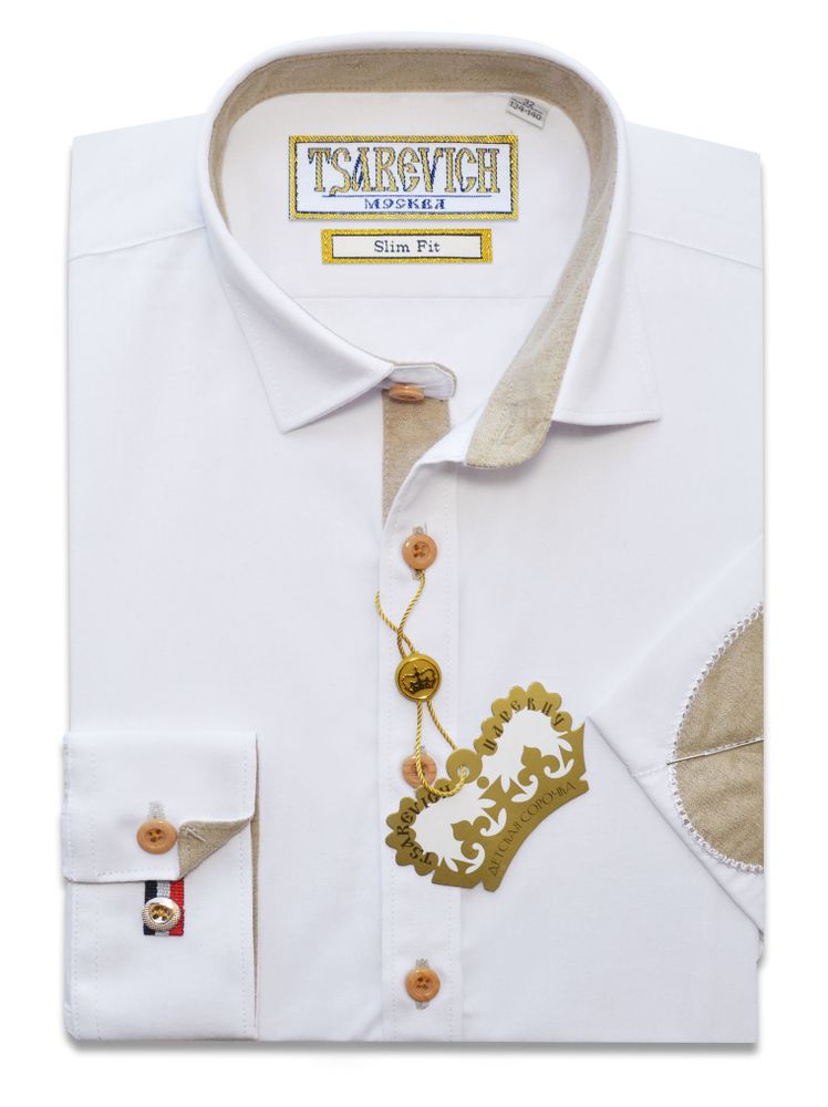 Приталенная сорочка с заплатками на рукавах TSAREVICH