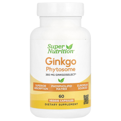 Super Nutrition, Ginkgo Phytosome, фитосомы гинкго, 360 мг, 60 растительных капсул