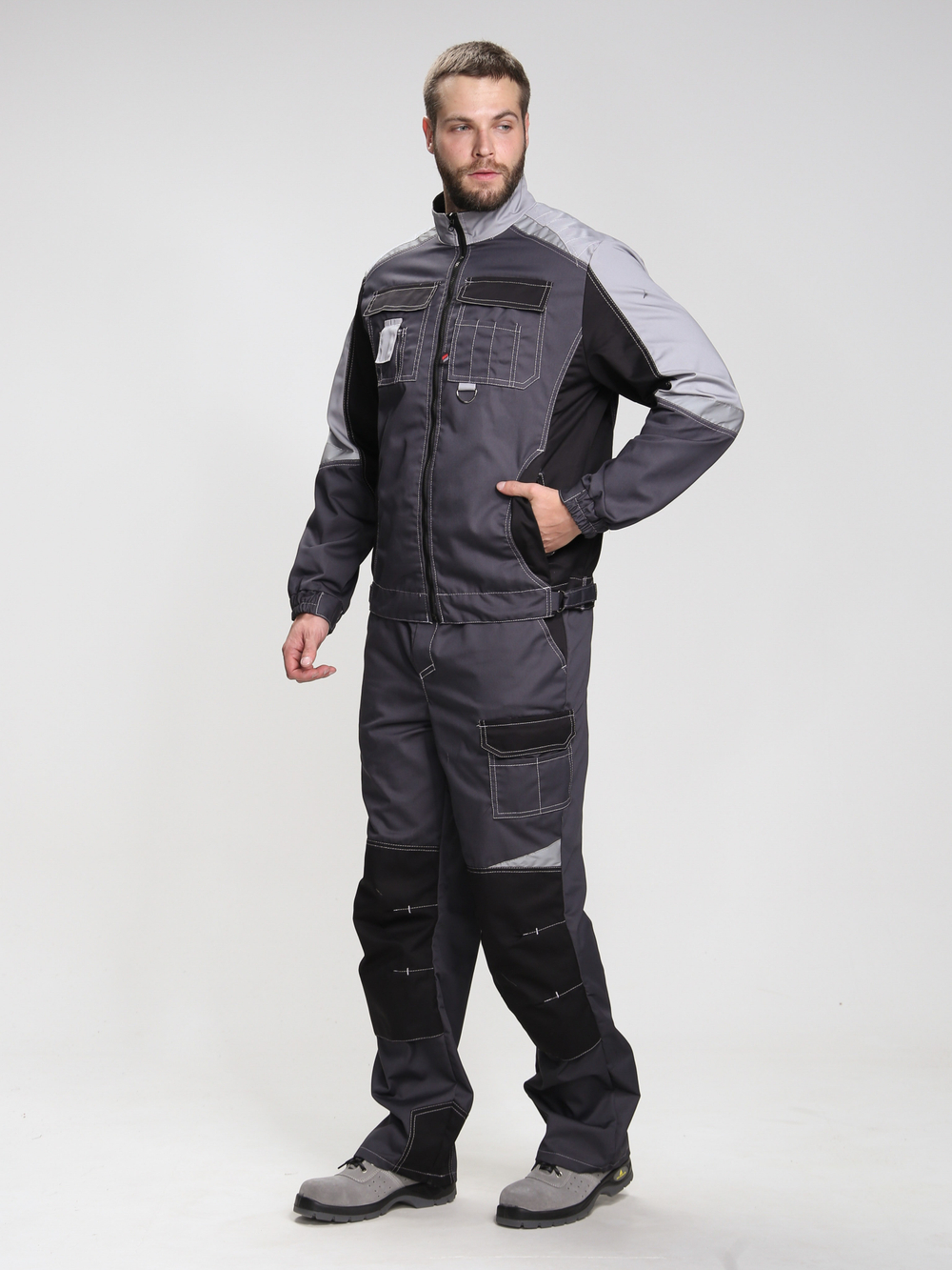 Костюм Вектрон-1 (тк.Смесовая,240) брюки, т.серый/св.серый/черный