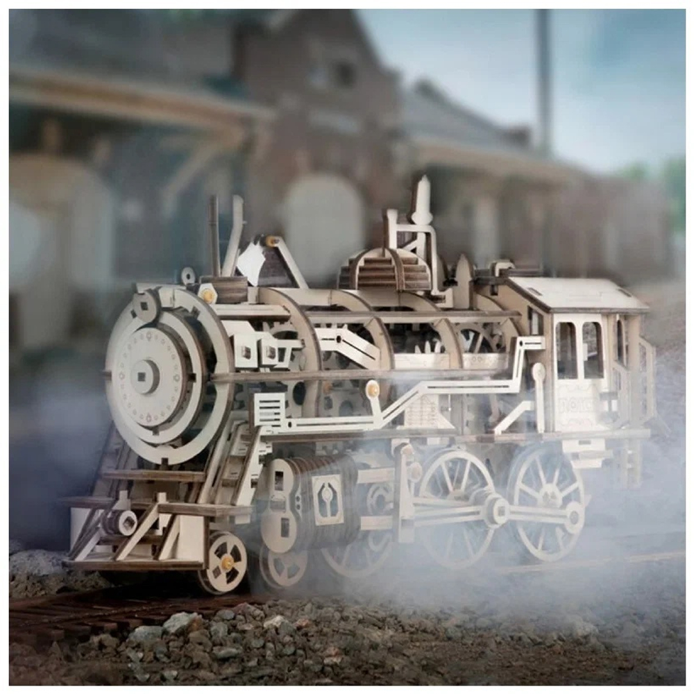 Локомотив (ROKR and Robotime) - Деревянный конструктор, сборная механическая модель, 3D пазл, ретро автомобиль