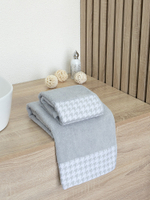 Набор полотенец махровых 2шт DeNASTIA Бордюр гусиная лапка 470gsm 35x70/50x90, 100% хлопок, серый