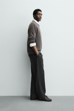 ZARA КАШЕМИРОВЫЙ СВИТЕР КЛАССИЧЕСКОГО КРОЯ, СЕРО-КОРИЧНЕВЫЙ