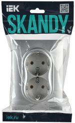 SKANDY Розетка 2-местная с заземлением без защитных шторок 16А в сборе SK-R08S серебряный IEK