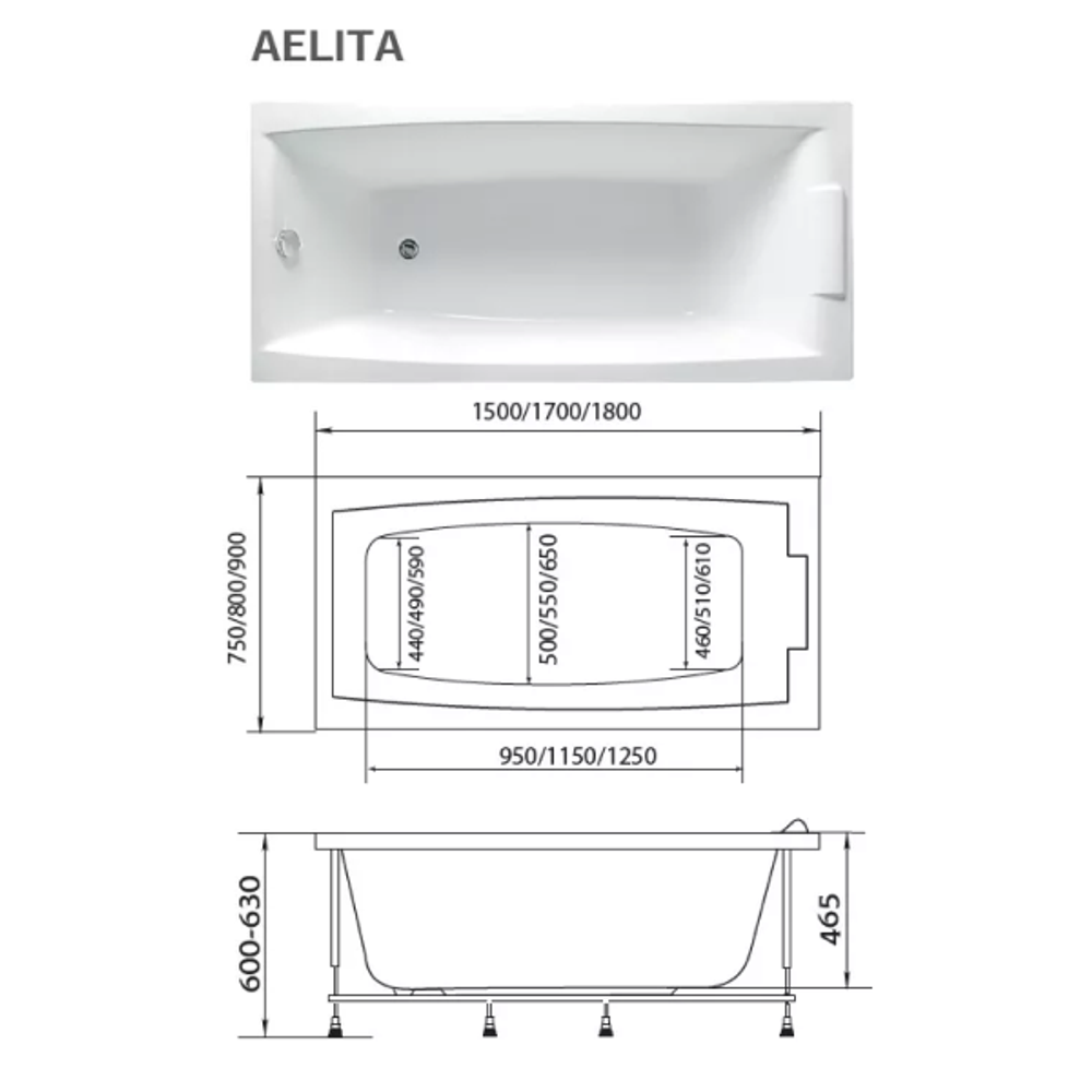 Акриловая ванна Marka One Aelita 170x90, белый