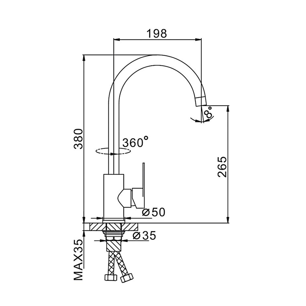 Смеситель для кухни F4048 FRAP (выс.пов. излив, п/гайку, САТИН, нерж.)