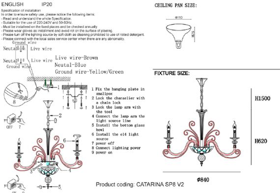 Подвесная люстра Crystal Lux Catarina SP8 V2 Gold/Transparent-Cognac