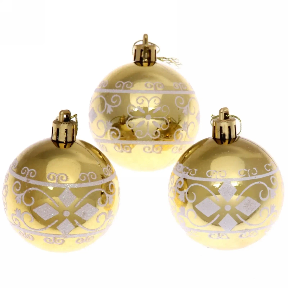 Новогодние шары 6 см (набор 3 шт) «Ажур», золото