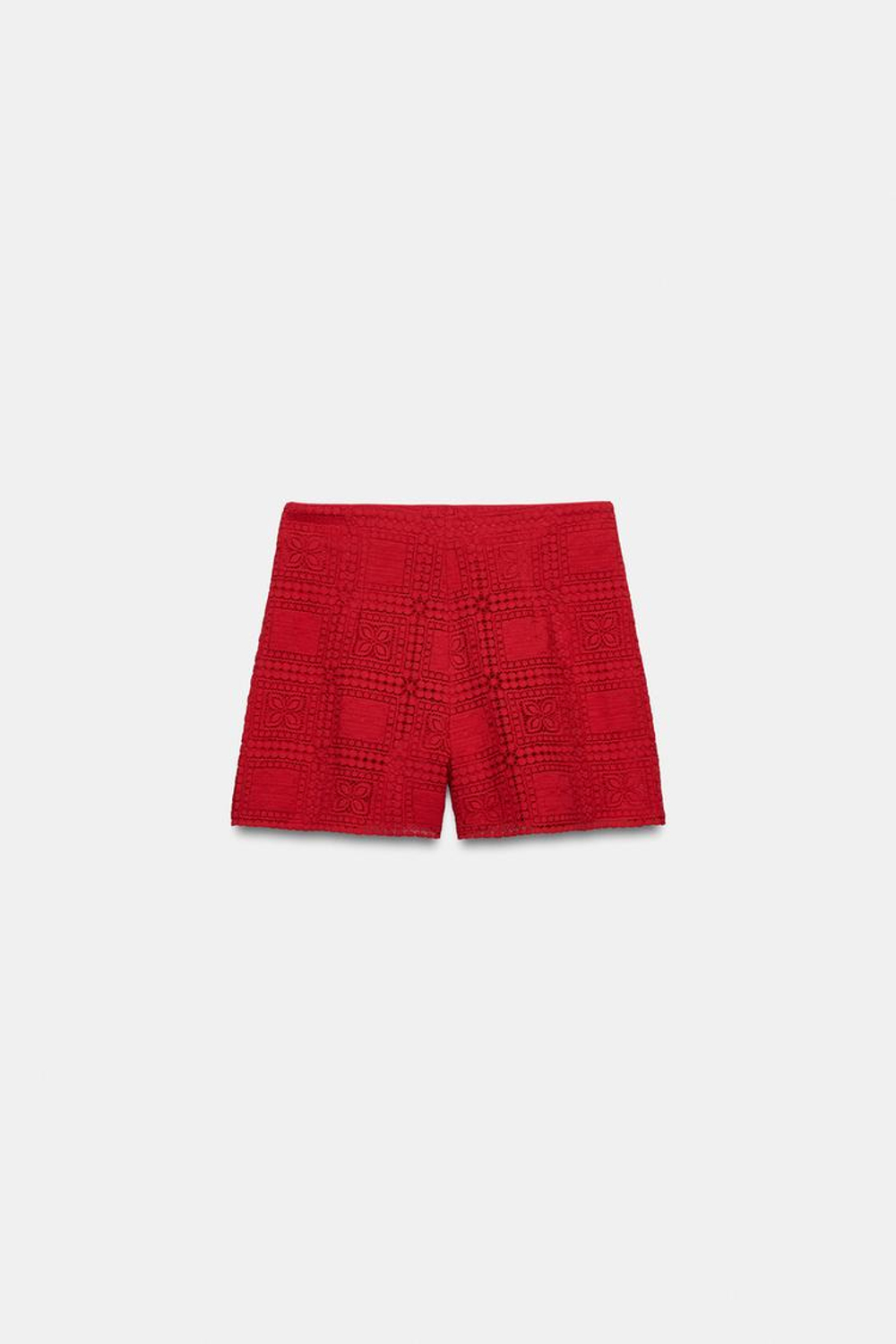 ZARA ШОРТЫ С КРУЖЕВОМ ГИПЮР, КРАСНЫЙ