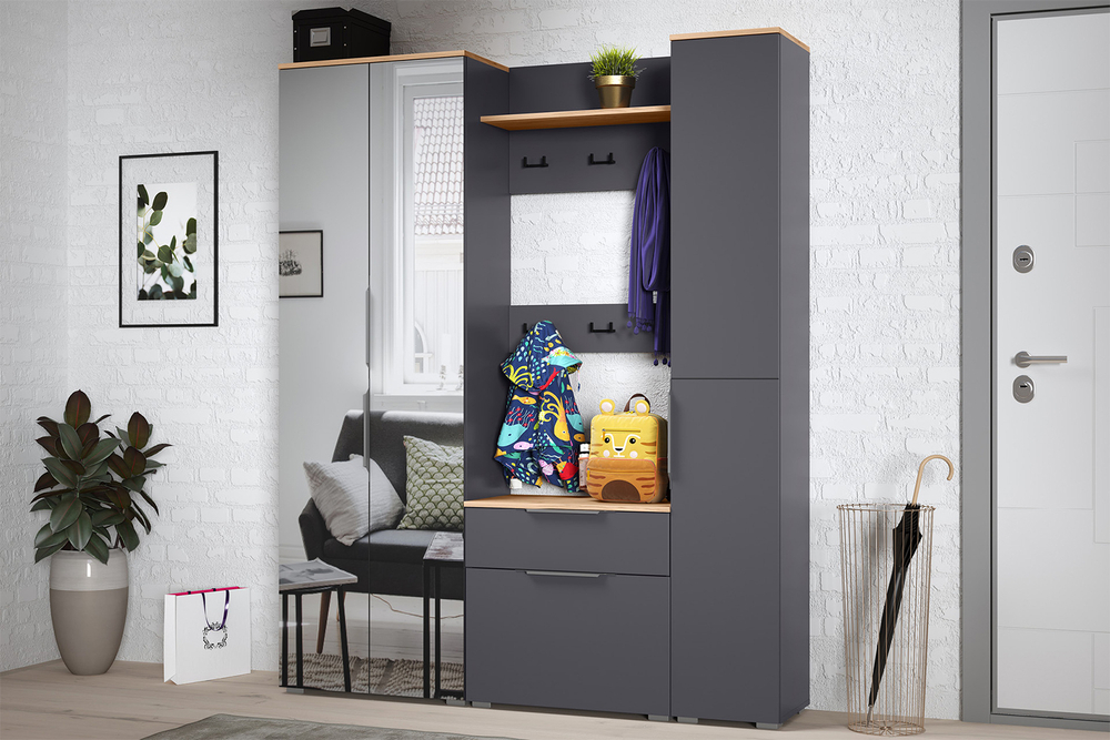 Шкаф-пенал Октава 13.228, Серый графит, Дуб золотой