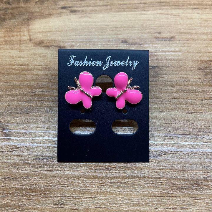 Серьги Small Бабочка эмаль цветная цвет розовый металл золотистый