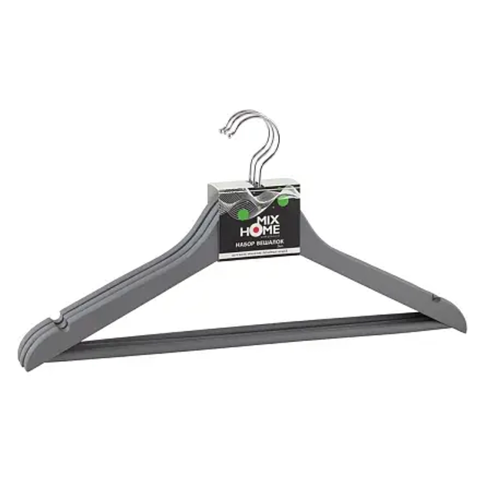 Н-р вешалок деревянные 3шт, 45х23см, цв.серый