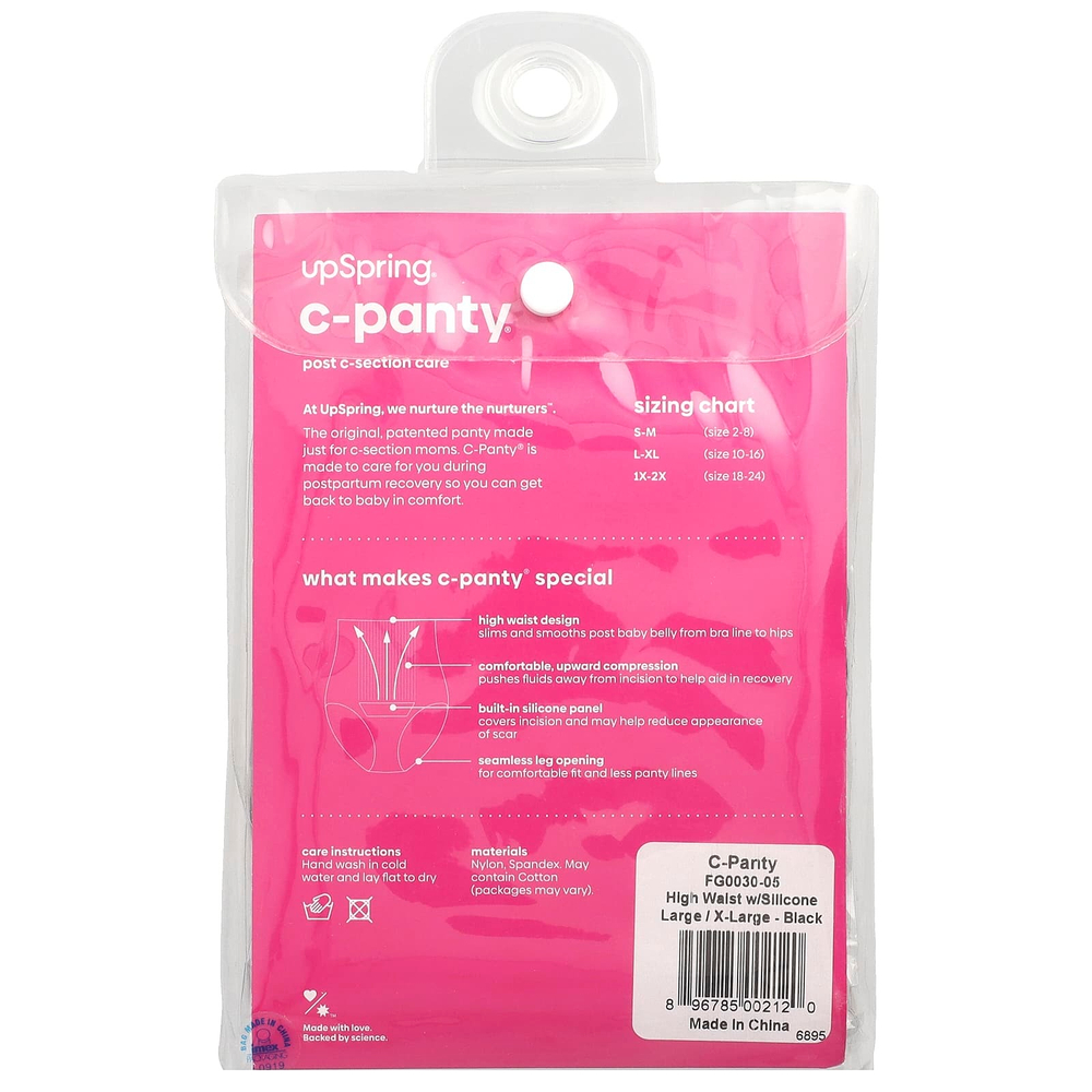 UpSpring, C-Panty®, уход после кесарева сечения, с силиконовой вставкой, высокая талия, размер L / XL, черный, 1 шт.