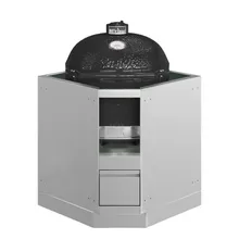 Тумба-основание угловая для овальных керамических грилей Primo XL и Oval 300 Family с выдвижным ящиком, нержавеющая сталь, 90x112х99 см, Ontario, KuhniGrill