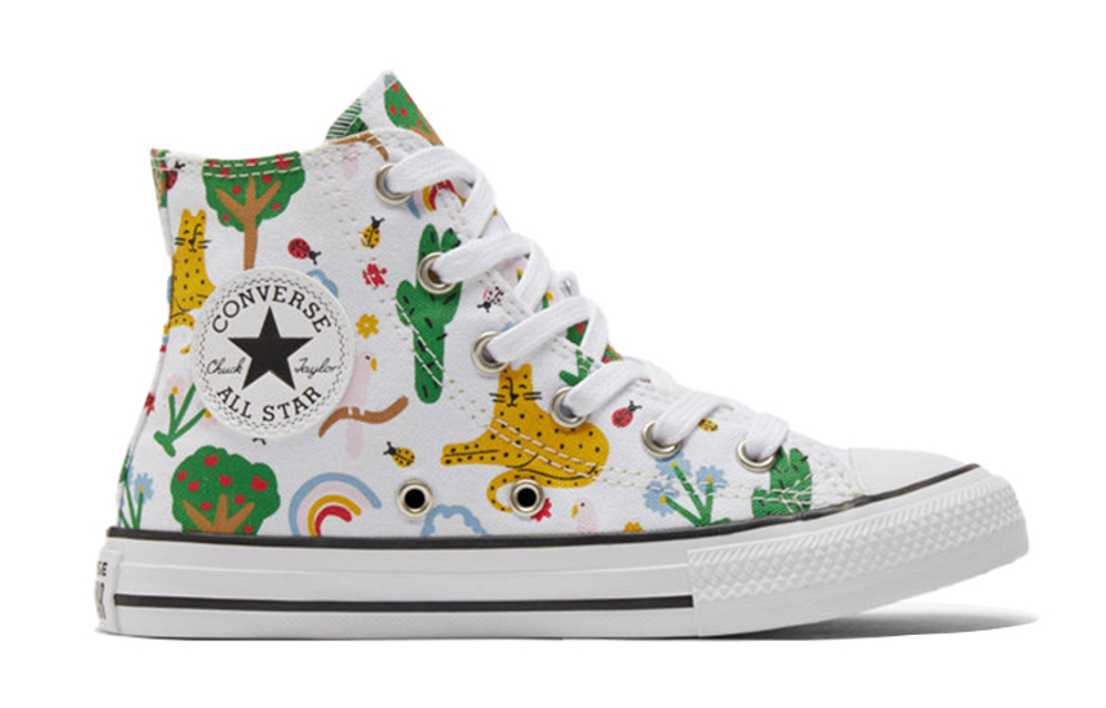 Big boy Converse canvas non-slip anti-kick high-top casual white and green