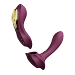 Фиолетовый вибромассажёр в трусики 8,5см с насадкой и пультом ДУ + управление через приложение Zalo Aya Wearable Vibrator Velvet Purple