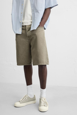 ZARA ДЖИНСОВЫЕ ШОРТЫ STRAIGHT-LEG, ТЕМНЫЙ ХАКИ
