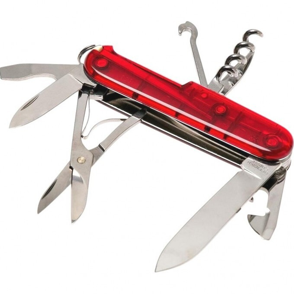 Нож Victorinox Climber, 91 мм, 14 функций, полупрозрачный красный