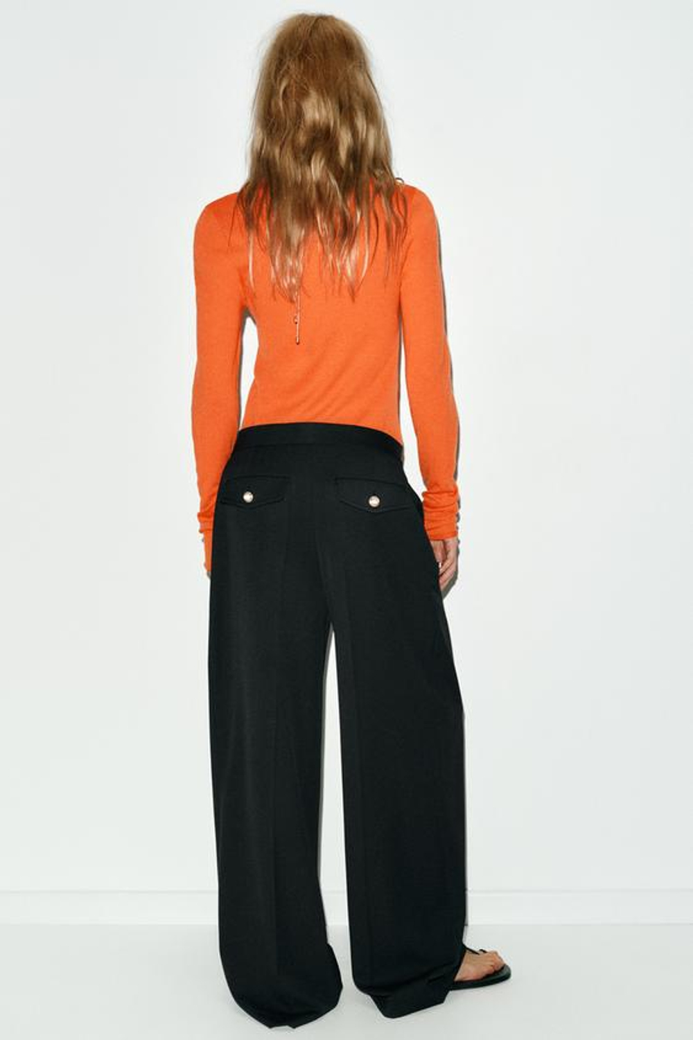 ZARA ШИРОКИЕ БРЮКИ С ЗАЩИПАМИ, ЧЕРНЫЙ