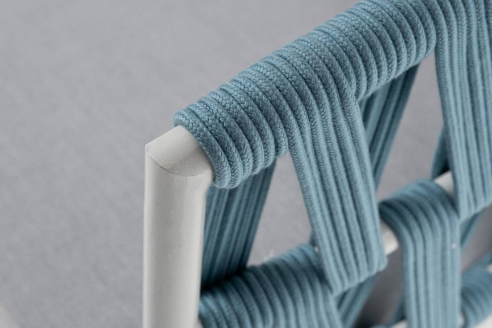 "Диего" диван 2-местный плетеный из роупа, каркас алюминий светло-серый (RAL7035) муар, роуп бирюзовый круглый, ткань светло-серая