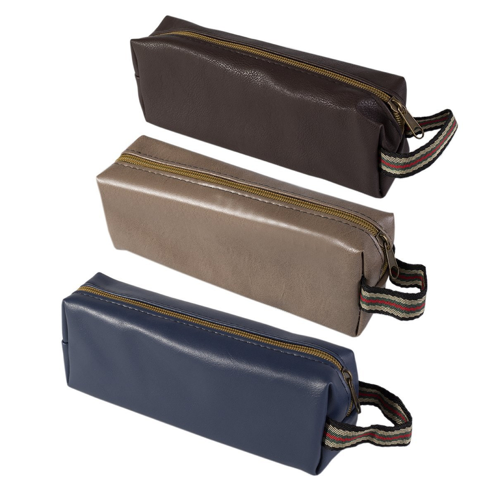 Пенал - косметичка, Alingar, кожзам, молния, 90 х 220 мм, микс (синий, коричневый)