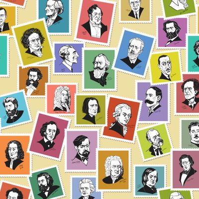 Великие композиторы (цветной вариант на бежевом фоне)