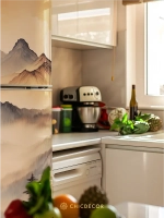 Наклейка на холодильник большая Горы в бежевых тонах