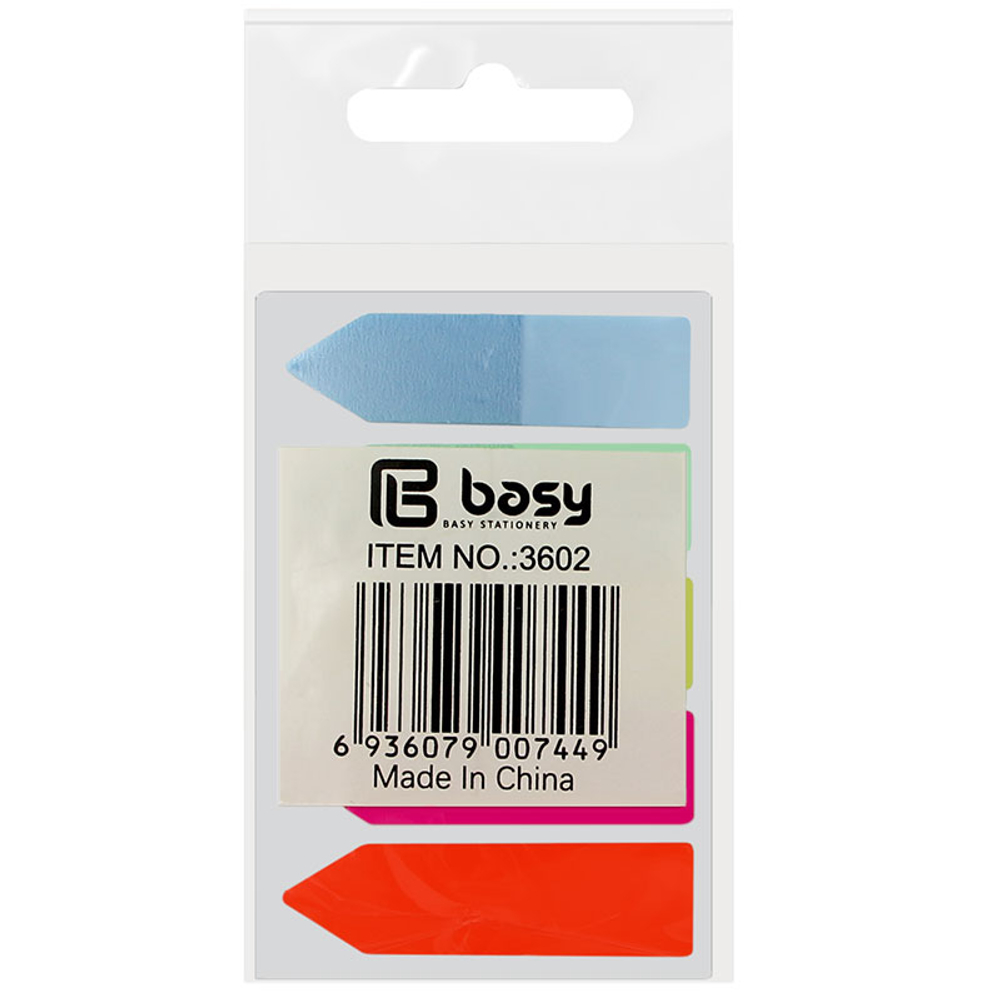 Закладки клейкие "Basy", 12 х 45 мм, стрелки, пластиковые,  5 цв х 25 листов