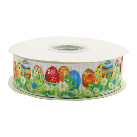 Лента репсовая "Пасхальные яйца на траве",  25мм