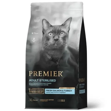 Сухой корм Premier Cat Salmon&Turkey Sterilised для стерилизованных кошек из свежего филе лосося с индейкой