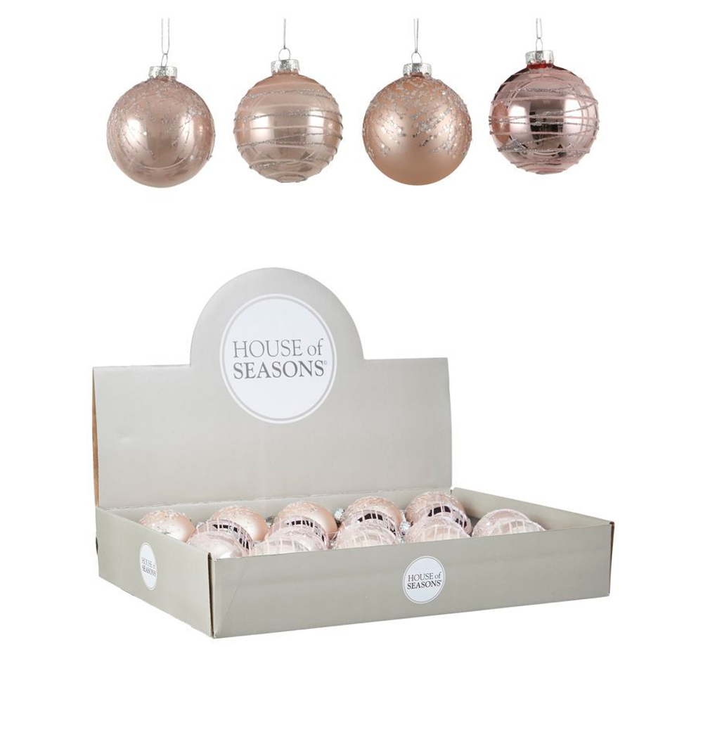 Набор елочных игрушек 18шт 7см House of Seasons Шар розовый 4 вида 84017