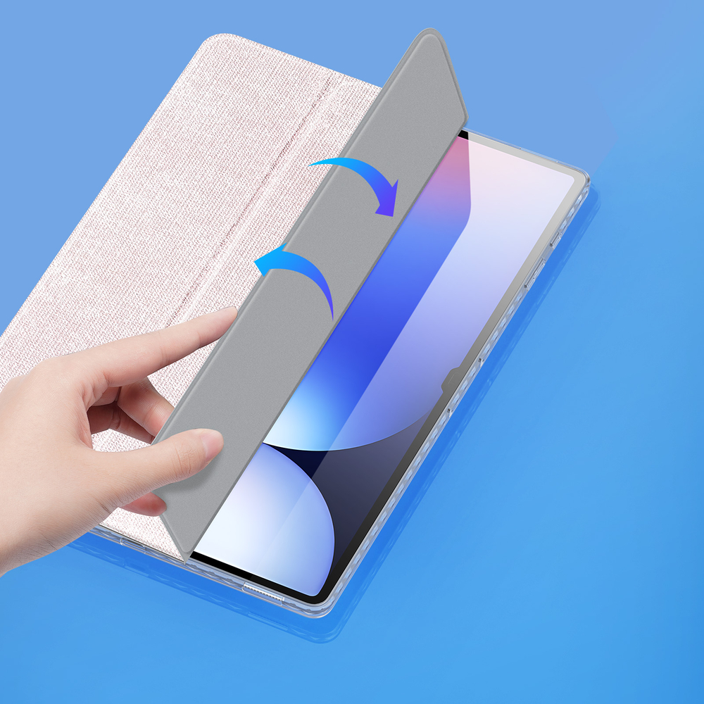 Чехол книжка розового цвета от Dux Ducis для Samsung Galaxy Tab S9 Ultra, Tab S10 Ultra и Tab S8 Ultra, серия Unid Series Case, с держателем стилуса и функцией автоматического перехода в спящий режим