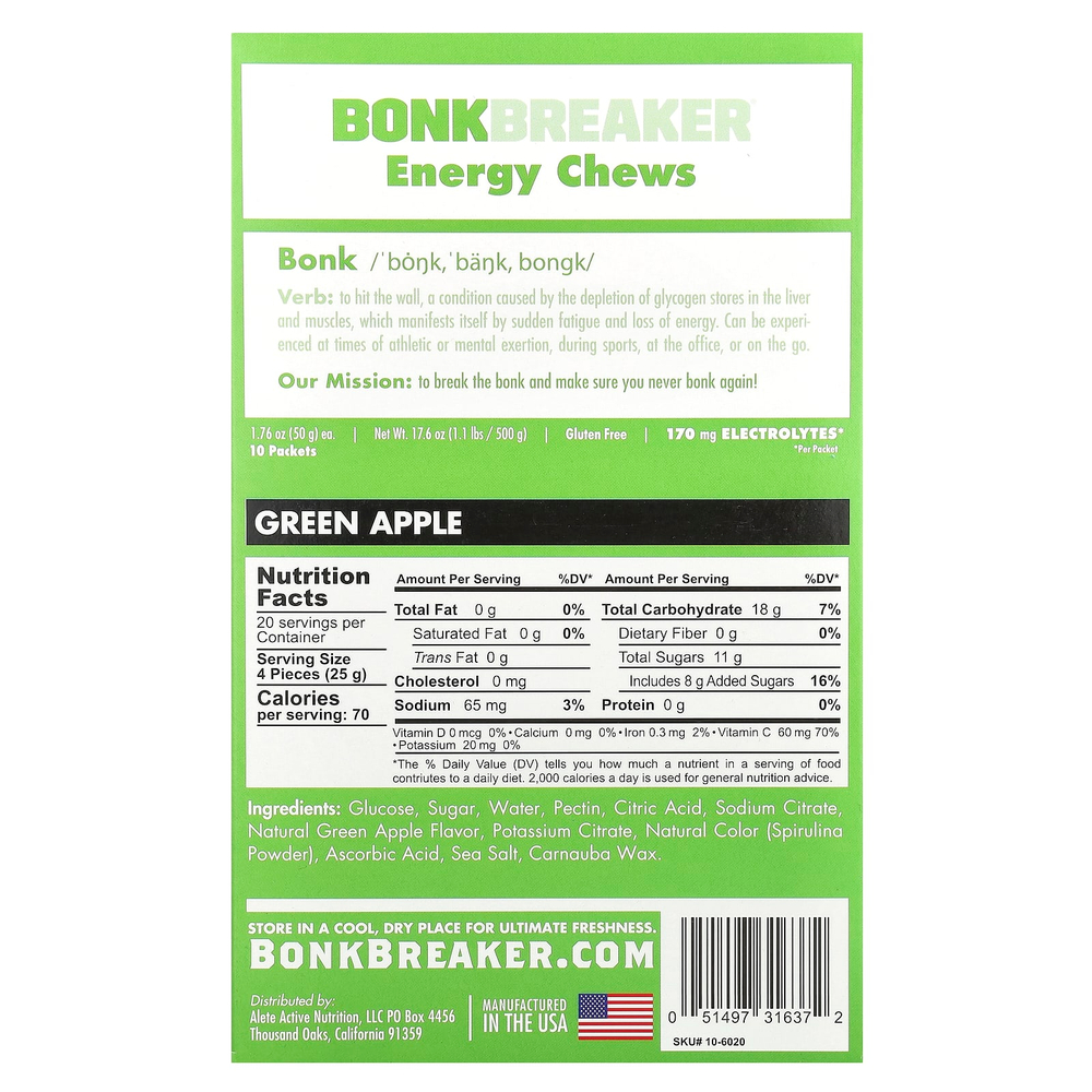 Bonk Breaker, Energy Chews, зеленые яблоки, 10 пакетиков по 50 г (1,76 унции)