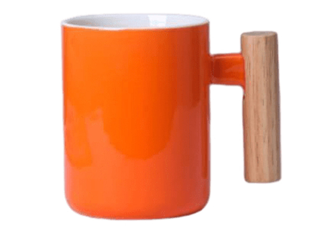 285001 Кружка "Ручка-брусок" h=11см, d=7,5см, 400мл, керамика/дерево оранжевый