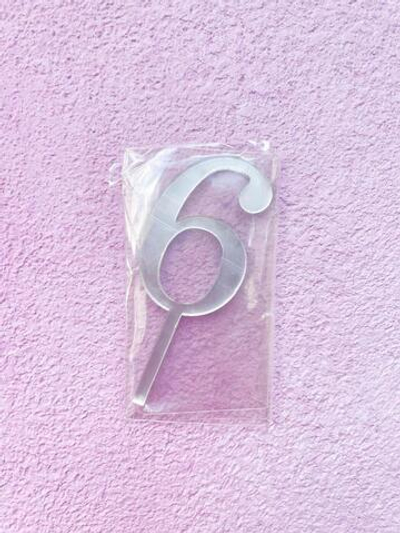 Топпер цифра «6» серебро, акрил, 8 см