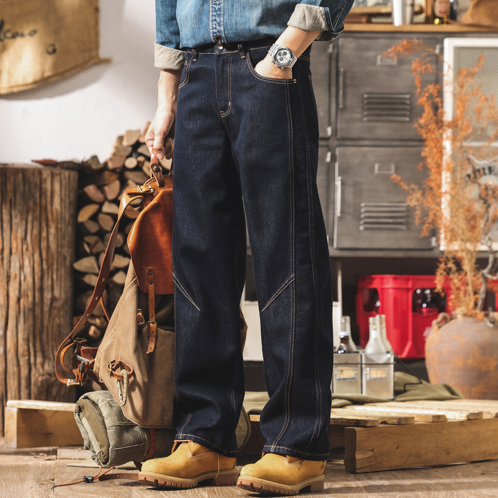 Американские классические джинсы в стиле ретро, мужские прямые осенне-зимние новые модные брендовые свободные повседневные брюки оригинального цвета