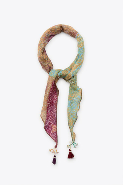 ZARA БАНДАНА С ПРИНТОМ, БУСИНАМИ И ПОМПОНАМИ, РАЗНОЦВЕТНЫЙ