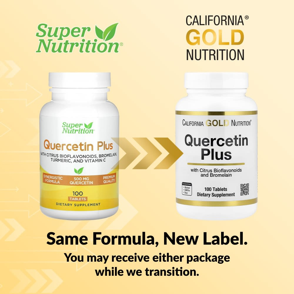 California Gold Nutrition, Quercetin Plus с кверцетином, витамином C, цитрусовыми биофлавоноидами, бромелаином и куркумой, 100 таблеток