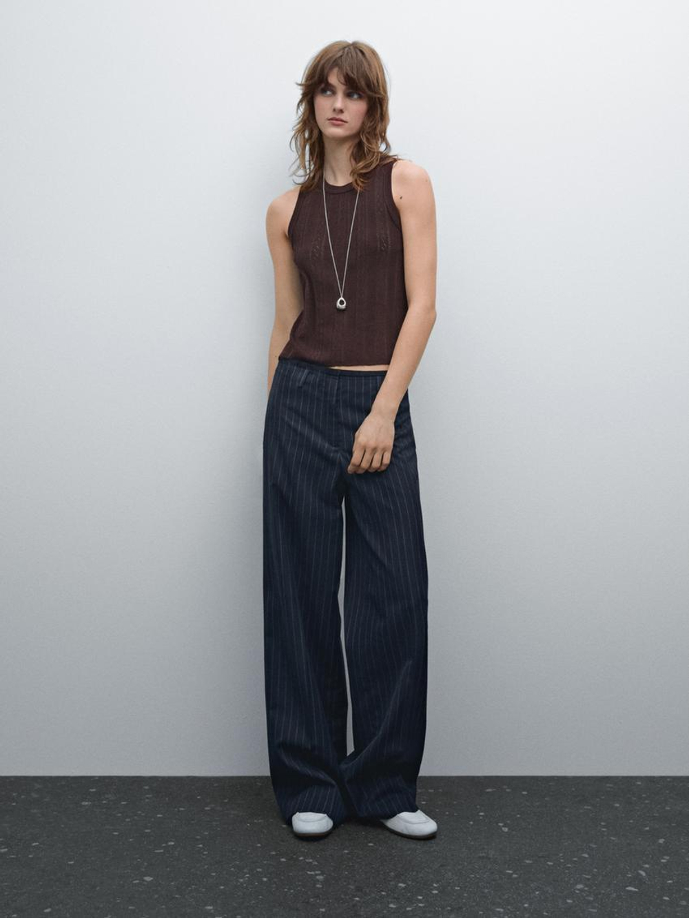 Massimo Dutti Топ из ажурной ткани с круглым вырезом, бордо