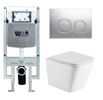 Унитаз подвесной WeltWasser AMBERG 497 ST + GELBACH 043 GL-WT + AMBERG RD-CR белый глянцевый, безободковый, с крышкой микролифт, слив-торнадо, с инсталляцией и кнопкой хром глянцевый