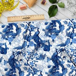 Ткань бифлекс синие павлины