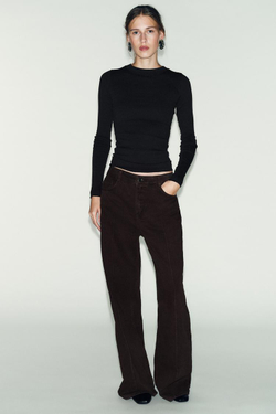 ZARA ФУТБОЛКА В РУБЧИК С ДЛИННЫМИ РУКАВАМИ, СВИНЦОВЫЙ